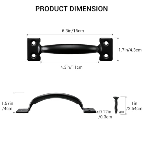 HOME MASTER HARDWARE 20 Pack 6-1/2 inch Gate Pull Door Handles Metal Gate Pulls Kitchen Furniture Cabinet Wardrobe Closet Drawer Handle Black with Screws | Black Pulls Handle for Wooden Fences, Shed Door, Closet Drawer, Furniture Wardrobe, Included Screws