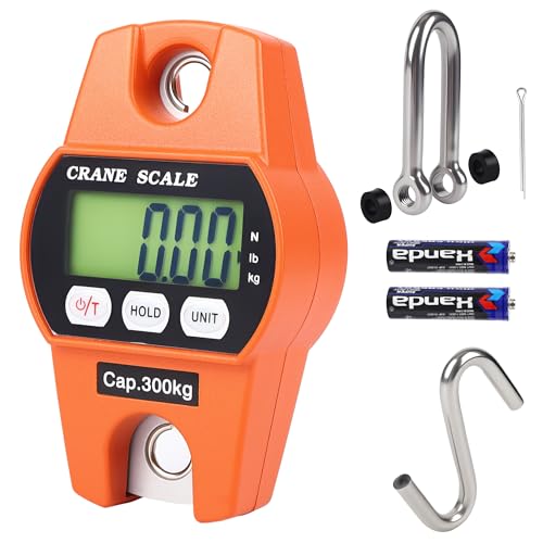660lb/300kg Digital Crane Scale - Compact LCD Handheld Hanging Scale for Garage, Farm, Hunting, Fishing & More(300kg/Aluminium Alloy/Orange) - color: 300kg/Aluminium Alloy Shell/Orange