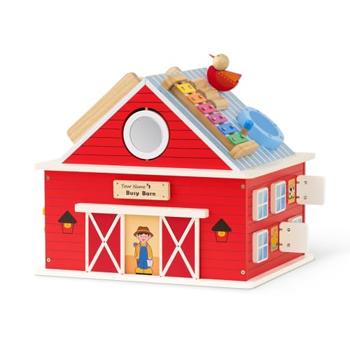 Monläurd® Wooden Activity Cube for Toddlers 1-3, Farm Barn Montessori Busy Board Toy, 12-in-1 Sensory Activity Center for Baby Fine Motor Skills, Large Educational Learning Toy for Boys Girls