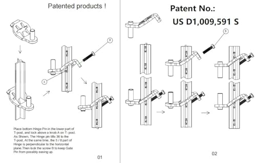 T-Post Gate Hinge Pins - Heavy Duty Gate Hanger, Hang a gate from a Metal T Post, Steel Gate Hinges Target Hanger for Farm Gate, Garden & Backyard Gate, Easy to Install. (Patent)