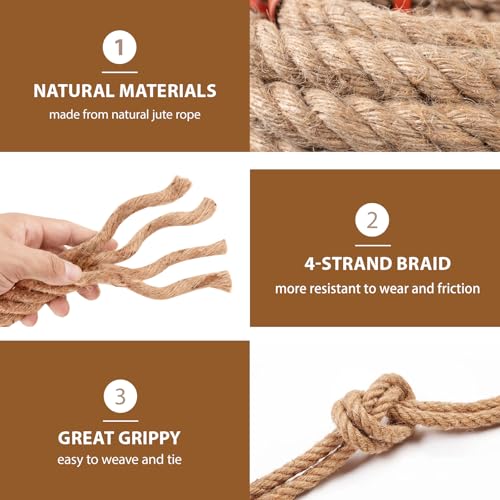Jute Rope, Natural Hemp Rope, 4-Strand Thick Nautical Ropes (1/2 Inch 49Ft) for Decorative, Crafts, Porch Swing, Hanging, Tug of War, Packing - size: 1/2In - 49Ft