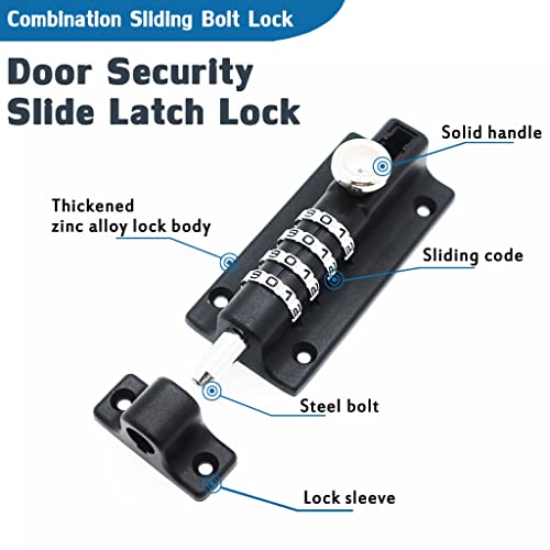 Combination Door Security Slide Latch Lock,V·RESOURCING® High Security 4 Digit Pin Dial Gate Lock for Sheds, Home Reinforcement, barns, Fences, childproofing, cupboards, Workshop - color: 1Pack & Black Combination Lock