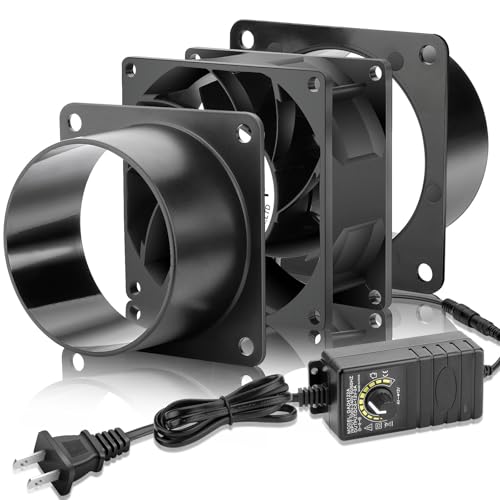 80mm x 38mm 3 Inch Air Vent Duct Booster Adjustable Speed Fan with 2 Duct Adapters for DIY Grow Tent Attic Hydroponics Ventilation Soldering Fume Extractor-D8038 - size: 8038