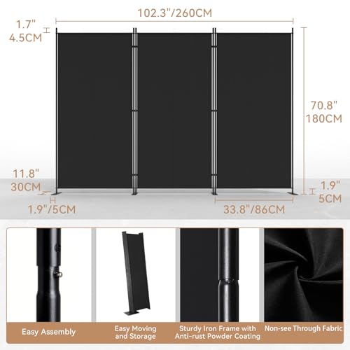 C-Hopetree 3 Panels Room Divider, 6 Ft Tall Indoor Folding Privacy Screen, Portable Partition Separator, Freestanding Separation Temporary Wall for Office, Bedroom, 102" W X 71" H, Black - size: 3-Panel