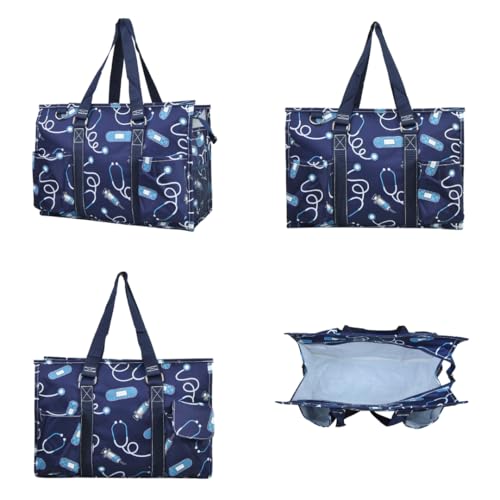 NGIL Utility Water Resistant Tote Bag | Work Tote for Women, Nurse Bag, Teacher's Choice Purse, Gym Bag, Everyday Organizer Top Zipper Closure - color: Blue Nurse-navy