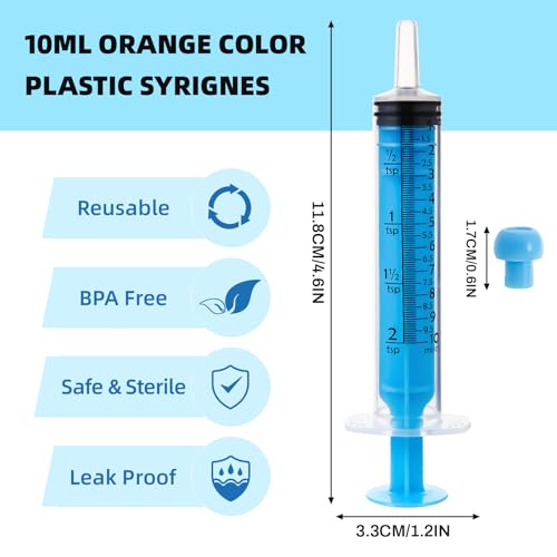 40pcs 10ml Syringes with Caps for Industry Lab Pet Feeding (Blue) - color: Blue, size: 10ml-40Pack