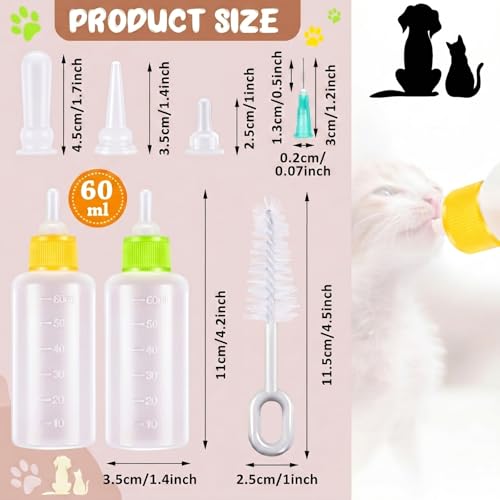 Tondiamo 17 Pcs Kitten Bottle Feeding Kit Puppy Bottles for Nursing Puppy Milk with Nipples Cleaning Brushes Bottle Opening Needles Hand Feeding Supplies for Newborn Small Pet, Yellow, Green - color: Yellow, Green