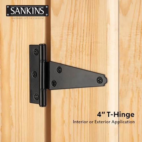 4 Inch T-Strap Shed Door Hinges Heavy Duty, Black Tee Gate Hinges for Wooden Fences, Yard Door, Barn Door Gates, Wrought Hardware Rustproof, 2Pack - color: 2 pcs, size: 4 Inch