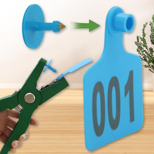 100PCS Cattle Ear Tags Numbered 001-100,Plastic Livestock Ear Tags with Animal Identification Tags for Cattle Cows Hogs Pigs Sheep Goats (Blue) - color: BLUE