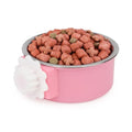 Dog Crate Water Bowl No Spill Removable Hanging Bowls, Pink | Stainless steel + plastic 2-in-1, twist-lock easy install, detachable easy clean, for small dogs/cats/rabbits/guinea pigs - color: Pink