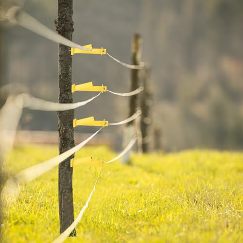 Tandefio 25 Pcs Electric Fence Insulator 5 Inch, Yellow | Slant Nail-on Electric Fence Insulators for Wood Post, Heavy- Duty Animal Fencing Wire, Flat Hotwire Fencing - color: Yellow