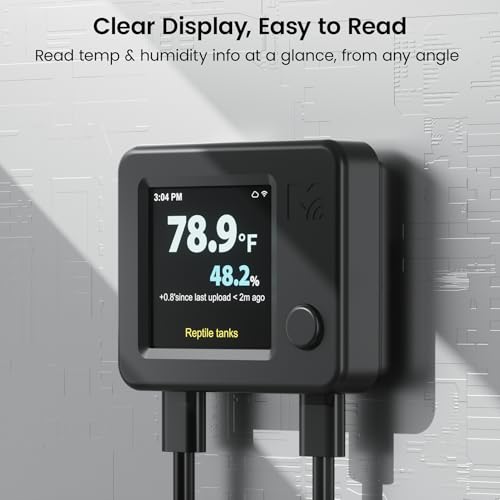 MOCREO WiFi Reptile Thermometer Hygrometer, Waterproof Probe, App Alerts | For terrariums, incubators, greenhouses & humidors, calibrate temp & humidity in app, power-outage & offline alerts, no hub - color: Black