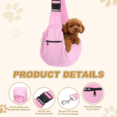 Dog Sling Carrier for Small Dogs and Cats Up to 16.5 Lbs, Breathable with Shoulder Pad Pet Crossbody Shoulder Bag, (Pink, 1 Pcs) Intended for Outdoor/Camp/Travel - color: Pink