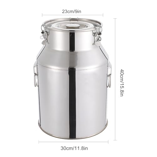 DYNAMI 7.4Gal Stainless Steel Milk Can,Large Metal Airtight Canister with Sealing Silicone Ring and Locking Clamp,Stainless Steel Milk Bucket,for Water, Tea, Wine