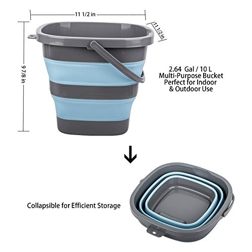 2 Pack Collapsible Plastic Bucket with 2.6 Gallon (10L) Each, Foldable Rectangular Tub for House Cleaning, Space Saving Outdoor Waterpot for Garden or Camping, Portable Fishing Water Pail - size: 2.6 Gal / 10L