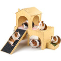 Large Wooden Guinea Pig Hideout, Deluxe 2-Tier Castle with Detachable Snack Feeder, Hammock, Ramp & Accessories - Movable Habitat, Easy Assembly & Clean, Comfort for Rabbits, Hamsters, Guinea Pigs
