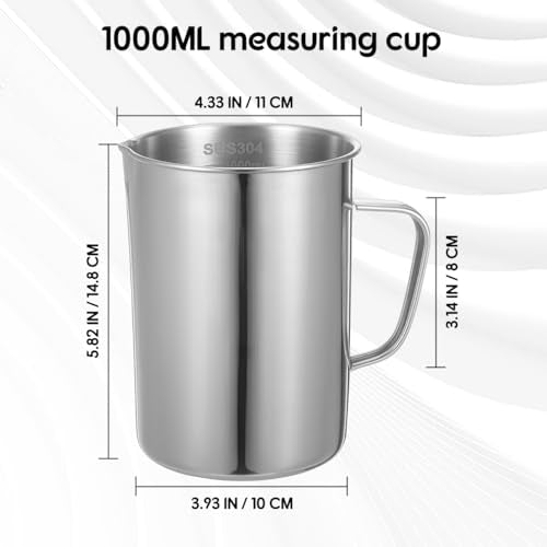 Veemoon Stainless Steel Measuring Cup with Scale 1000 Ml/32.00 Oz Laboratory Beaker Graduated Kitchen Cup for Liquid and Solid Ingredients Easy-Read Markings for Home Lab Science Experiments