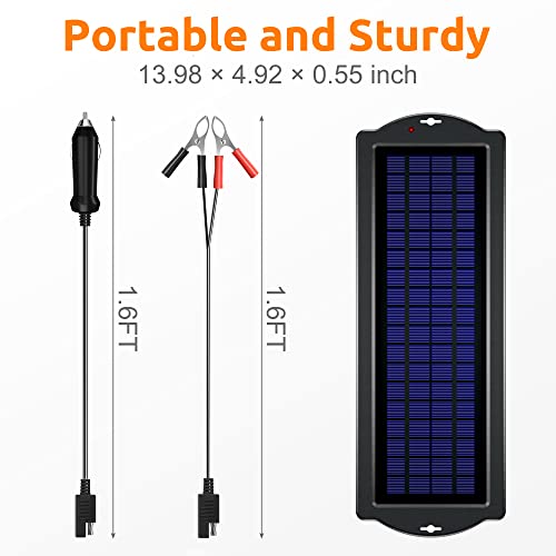 SUNAPEX 5W 12V Solar Car Battery Trickle Charger & Maintainer | Waterproof Portable Solar Panel Kit | Prevents Overcharging with Smart Controller | Fits 12V Batteries for Boats, RVs & More - size: 5W