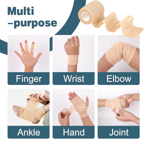 AZEN 8 Pack Self Adhesive Bandage Wrap, Elastic Cohesive Bandage Wrap, Skin Color Athletic Tape, Vet Wrap, Ankle Tape - color: Beige