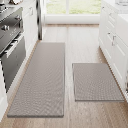 StepRite Kitchen Mats for Floor, 2-Piece Anti-Fatigue Kitchen Rugs, Khaki | 17.3" x 30" + 17.3" x 47", cushioned comfort, water-resistant, easy to clean, non-slip bottom, kitchen floor, standing desk - color: Khaki, size: 17.3" x 30"+17.3" x 47"-0.4 inch