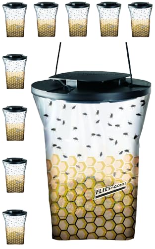 Classic Flies Be Gone Fly Trap – Disposable Outdoor Fly Trap, Protein-Powered Attractant for Farms, Ranches & Patios Hanging Fly Catcher, Fast Fly Infestation Control for Livestock & Backyards 5-Pack