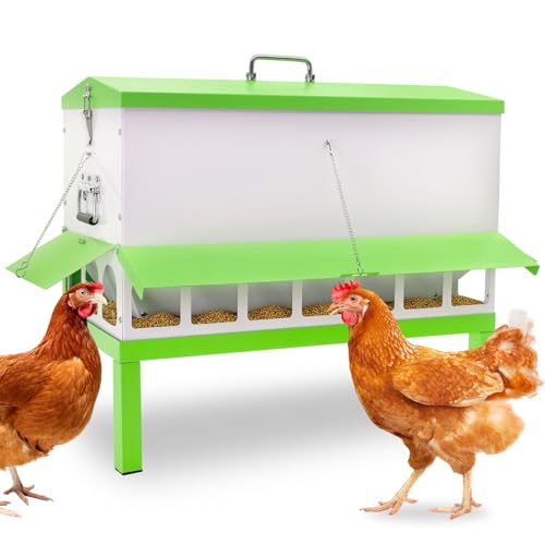 110LB Metal Chicken Feeder with 18 Ports&Legs No Waste Rat Proof | Large Galvanized Weatherproof Poultry Feeder, Fit Chickens, Ducks,Geese,No Assembly,Rainproof For Backyard Coops & Flocks