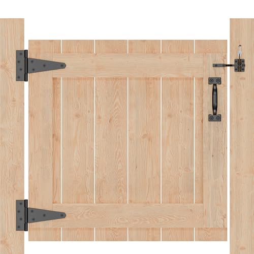 HAPPTGATE Heavy Duty Fence Gate Hardware Kit, 6in Gate Hinges and Latch Set | Heavy duty gate kit for wooden fence with self locking gate latch, 6in t-strap gate hinges, door pull handle for vinyl fence