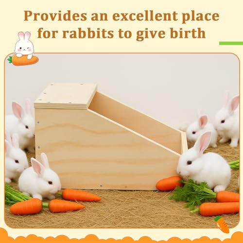 Maxcheck 1 Pack Wood Rabbit Nesting Box, 18x12x12 Inch Wooden Hutch Hideout for Breeding, Natural Burrow Den Alternative for Rabbits & Small Animals - size: 18x12x12 Inch