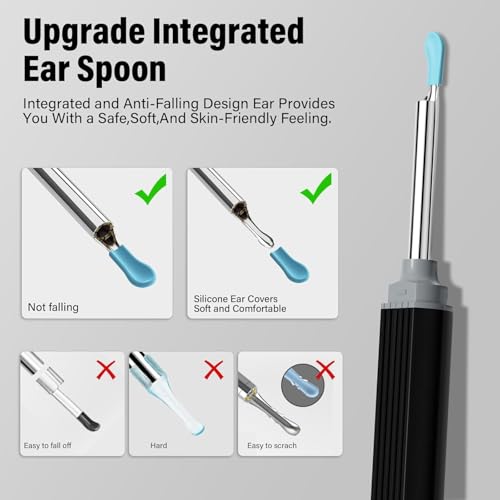 Ear Wax Removal - Earwax Remover Tool with 8 Pcs Ear Set - Ear Canal Cleaner with 1080P Camera - Ear Cleaning Kit with 6 Ear Scoops - Ear Wax Cleaner with Camera-Otoscope Ear Pick for iOS & Android