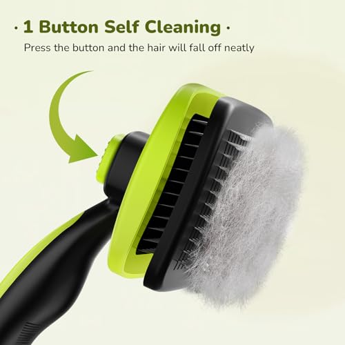 Pecute Skin Friendly Self-Cleaning Slicker Brush for Dog & Cat Shedding | 1 click clean, Lightweight, Undercoat hair removal, For short/long/double/white coats - size: Large
