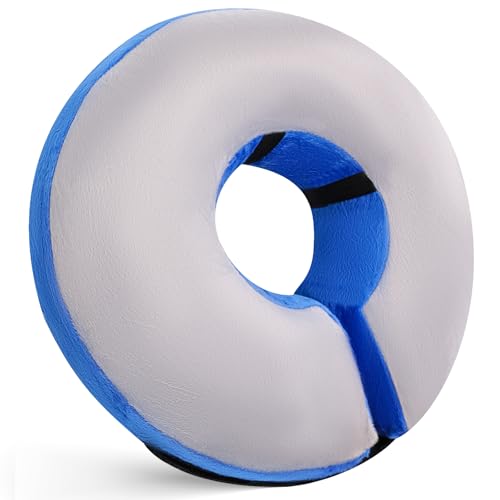 Inflatable Dog Cone Collar for Surgery Recovery - Soft, Adjustable Blow Up Donut E-Collar for Small, Medium and Large Pets, Including Cats - color: Blue-Grey, size: Small (Neck: 6"-11")