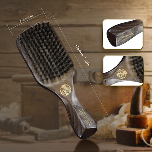 NORSEWOOD Boar Bristle Brush for Shine and Texture - Stiff Bristles for Medium Hair/Beards, Cleaning Brush Included | for Shine & Texture, Hairbrush for Men, with Cleaning Tools