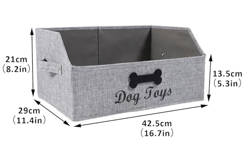 dog toy basket Large dog toy bin dog toy box storage box-Foldable Fabric Trapezoid Organizer Boxes with Handle,Can be Personalized for Dog Toys (Gray-DOG) - color: Gray(Personalized), size: Large - Dog Toys