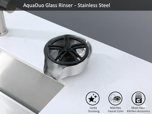 AquaDuo Glass Rinser and Kitchen Sink Sprayer Combo, Stainless Steel Cup Washer, Cup Cleaner, Bottle Washer, Bar Sink Attachment, Pull out Sprayer, Brushed Nickel - color: Brushed Nickel (Stainess Steel)
