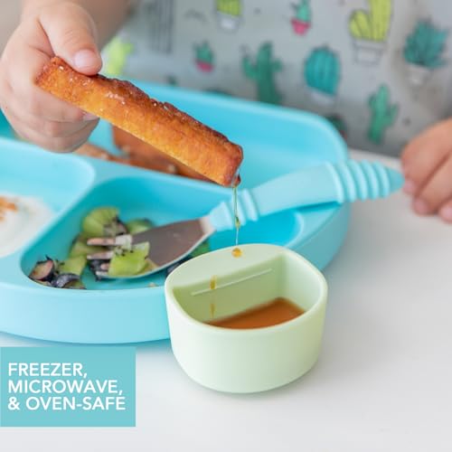 Bumkins Baby Silicone Little Dippers, Attaches to Bowls, Dishes and Plates, Sauce Cup, Holds Condiments, Dip, Puree, Toppings, Baby Led Weaning, Essential Feeding Supplies, for Babies 6 Months Up - color: Gry-Grn 3pk, size: 3-Pack