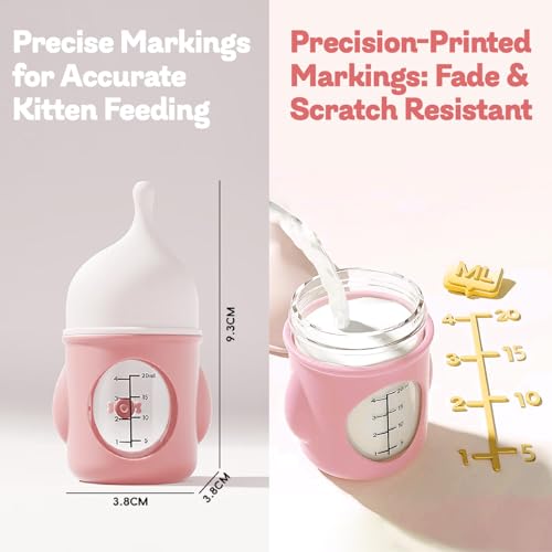 Ergonomic Pet Nursing Bottle,Puppy Bottles for Nursing Puppy Milk - 20ml Slow Flow Kitten Bottle Feeding kit for Newborn Kittens/Puppies/Small Animals, Easy-Clean Silicone Feeder (‌Pink‌) - color: ‌Blush Pink‌