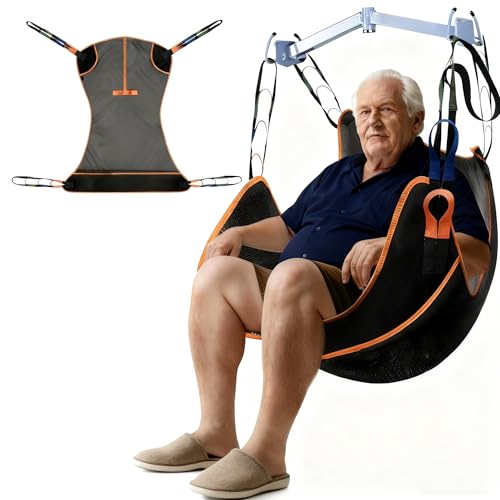 Universal Full Body Patient Lift Sling, Transfer Sling for Elderly & Disabled with Padded, Patient Aid Lift Medical Sling for Shower Bath, Transfer, Positioning and Lifting (Black) - size: L
