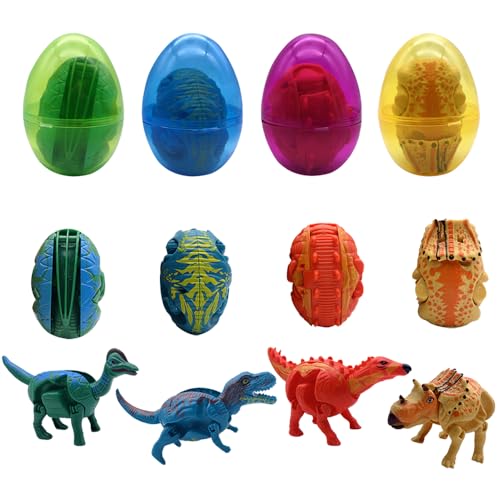FUNKY WIZARD 4 Pack Dinosaur Easter Jumbo Princess Deformation Prefilled Easter Eggs with Toys, Easter Party Favors Gift for Girls Boys Toddlers Kids, Easter Basket Stuffers Fillers - style: dinosaur