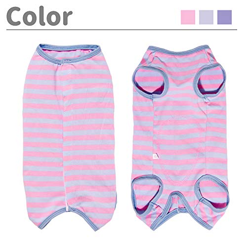 Dog’s Recovery Suit Post Surgery Shirt for Puppy, Wound Protective Clothes for Little Animals(Pink Blue Stripe-xs) - color: pink blue stripe, size: X-Small