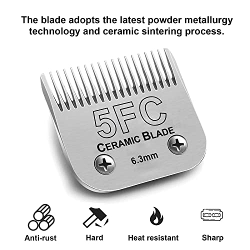 5FC Blade Dog Grooming Clipper Blades,Compatible with Andis Dog Clipper | Grooming Blade for Oster A5,Wahl KM Series Detachable Ceramic Blade & Stainless Steel Blade,Size-5 FC 1/4-Inch Cut Length - color: 5fc:1/4''(6.3mm)