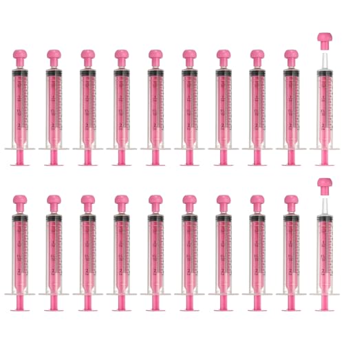 Feeding Syringes with Cap, Plastic Syringes for Liquid Pet Feeding Measuring Tool No Needle 10ml, (Pink, 20 Pcs), Intended for Dog / Cat / Rabbits / Small Animal / Scientific Lab - color: Pink