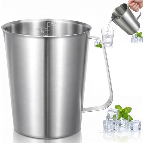 304 Stainless Steel Measuring Cup 64 OZ/2 L Measuring Pitcher with Handle | 8 Cups, Metal Milk Frothing Pitcher with OZ/ML Graduations for Latte Art, Espresso Machine