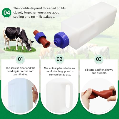 3L Large Capacity Calf Nursing Bottle Screw on (White, red,Blue) | Calf Bottle with Nipple,Food Grade PE Milk Feeding Bottle with Anti-Slip Handle,Livestock Farm Feeding Supplies - color: White, red,blue