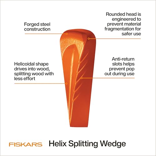 Fiskars 8.5" Helix Splitting Wedge for Large Logs, 4.8 lbs | Heavy Duty Forged Steel Wood Splitting Wedge with Helicoidal Profile