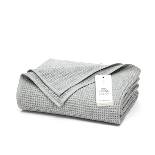 BOLL & BRANCH Waffle Bed Blanket, King/Cal King, Shore | Luxury 100% Organic Cotton - Soft, Lightweight and Breathable - Textured Waffle Weave Design - color: Shore, size: King/California King