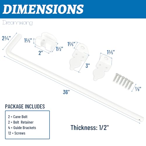 36" Heavy Duty Cane Bolt Gate Drop Rod Fence Hardware Ground Latch Stopper | for Wood/PVC/Vinyl/Metal Fences Gates, Double Doors, White Solid Steel -2 Pack - size: 36 Inch