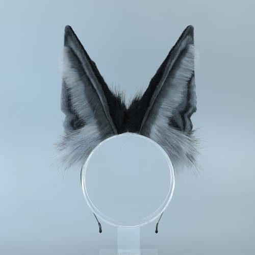 Handmade Wolf Ears Headband Fox Ear Hairband Wolf Cosplay Props - color: Gray Black