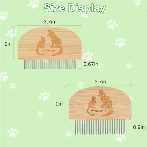 Pet Grooming Combs for Dogs Cats, 2 Pack Bamboo Combs with Wide Fine Teeth for Shedding, Detangling, Flea Removal and Daily Care