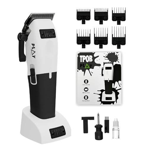 TPOB Play Barber Hair Clippers for Men 7500 RPM with Rubber Grips (White) - color: White