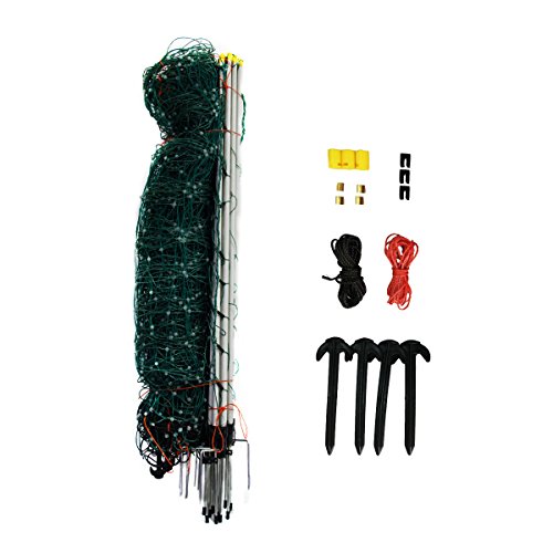 Portable Electric Fencing Net, PE Fence Netting with Condutors for Sheep and Goat with Step-in Fence Post, 35"x164', Green